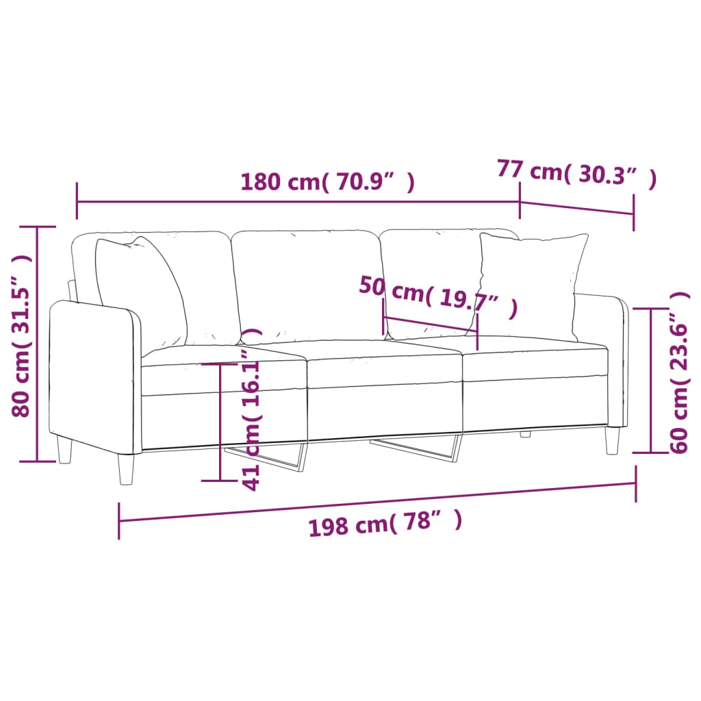 vidaXL Sofá de 3 plazas con cojines tela color crema 180 cm