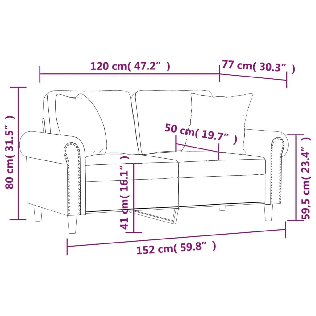 vidaXL Sofá de 2 plazas con cojines cuero sintético rojo tinto 120 cm