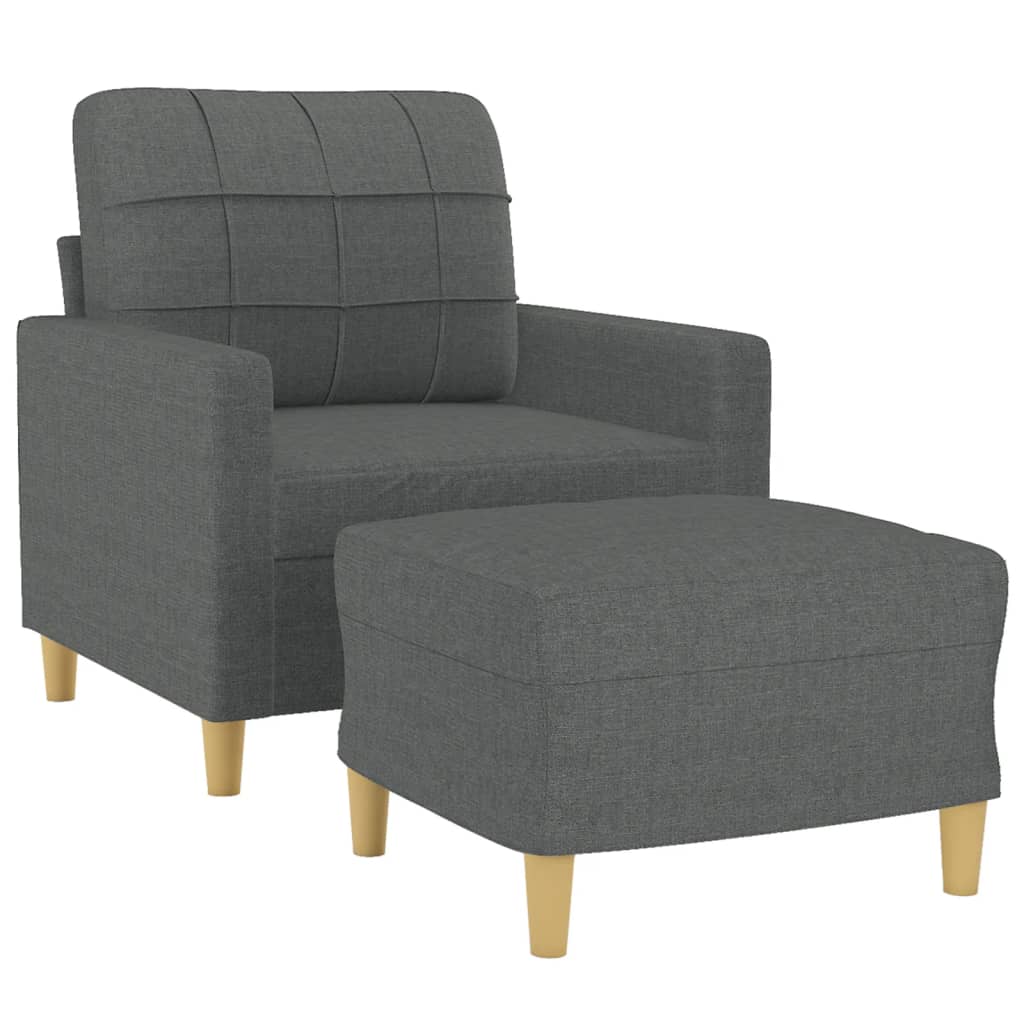 vidaXL Sillón con taburete tela gris oscuro 60 cm