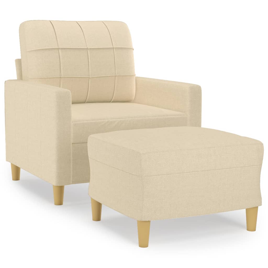 vidaXL Sillón con taburete tela crema 60 cm