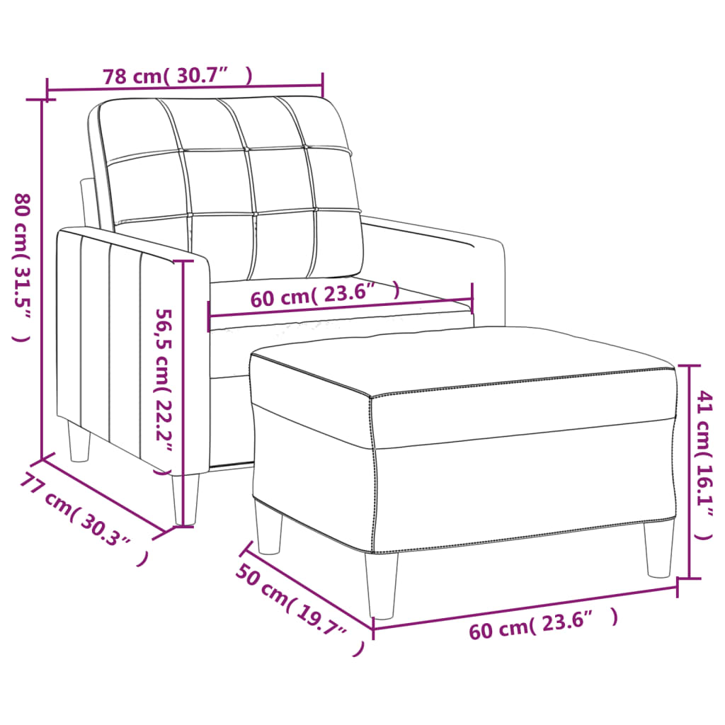 vidaXL Sillón con taburete tela crema 60 cm