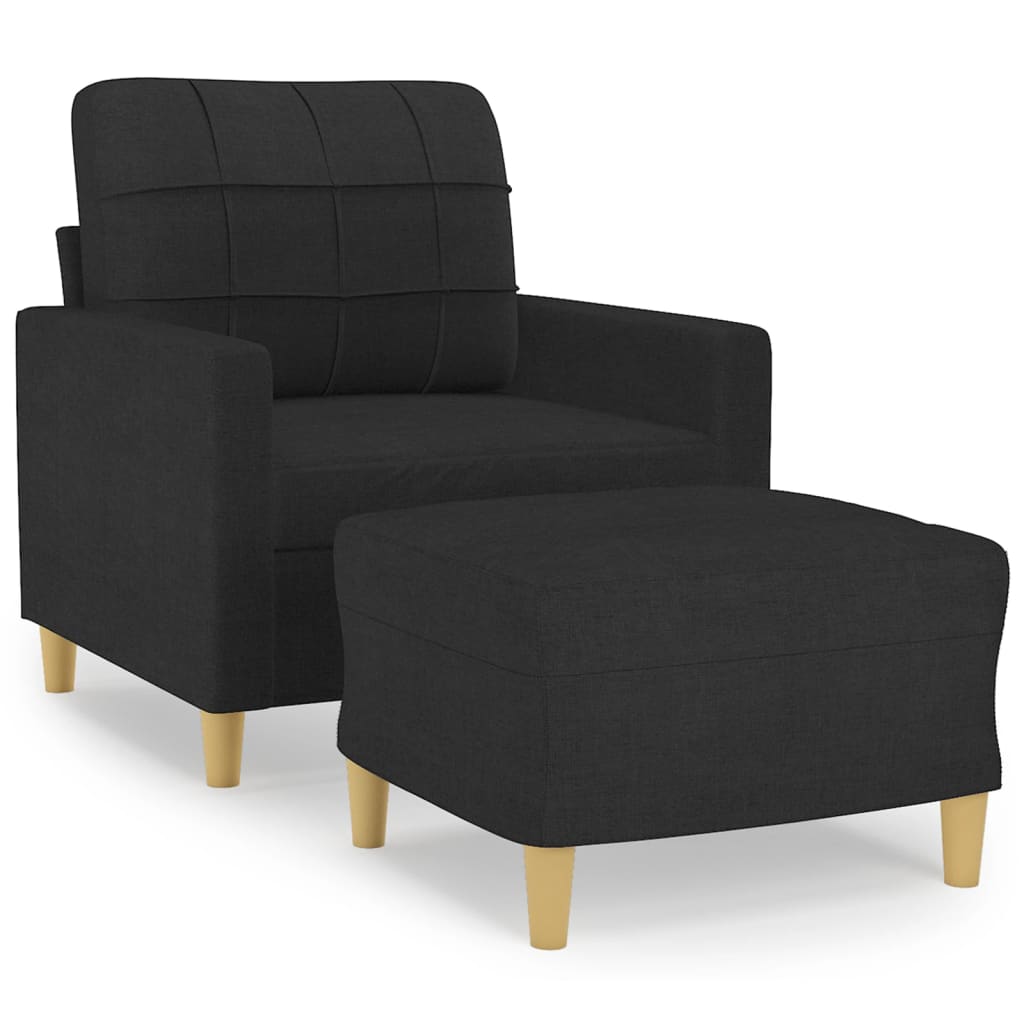 vidaXL Sillón con taburete tela negro 60 cm