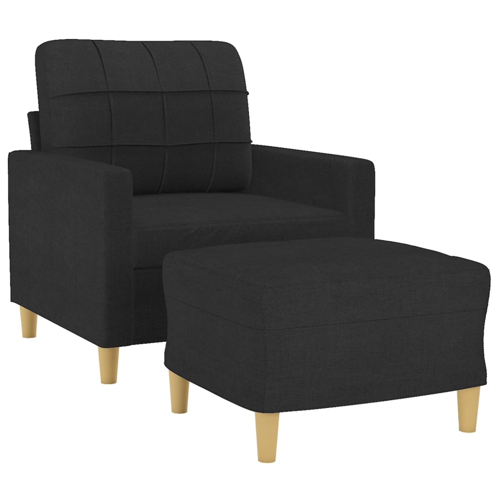 vidaXL Sillón con taburete tela negro 60 cm