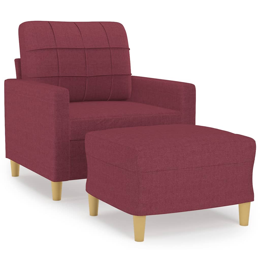 vidaXL Sillón con taburete tela rojo tinto 60 cm