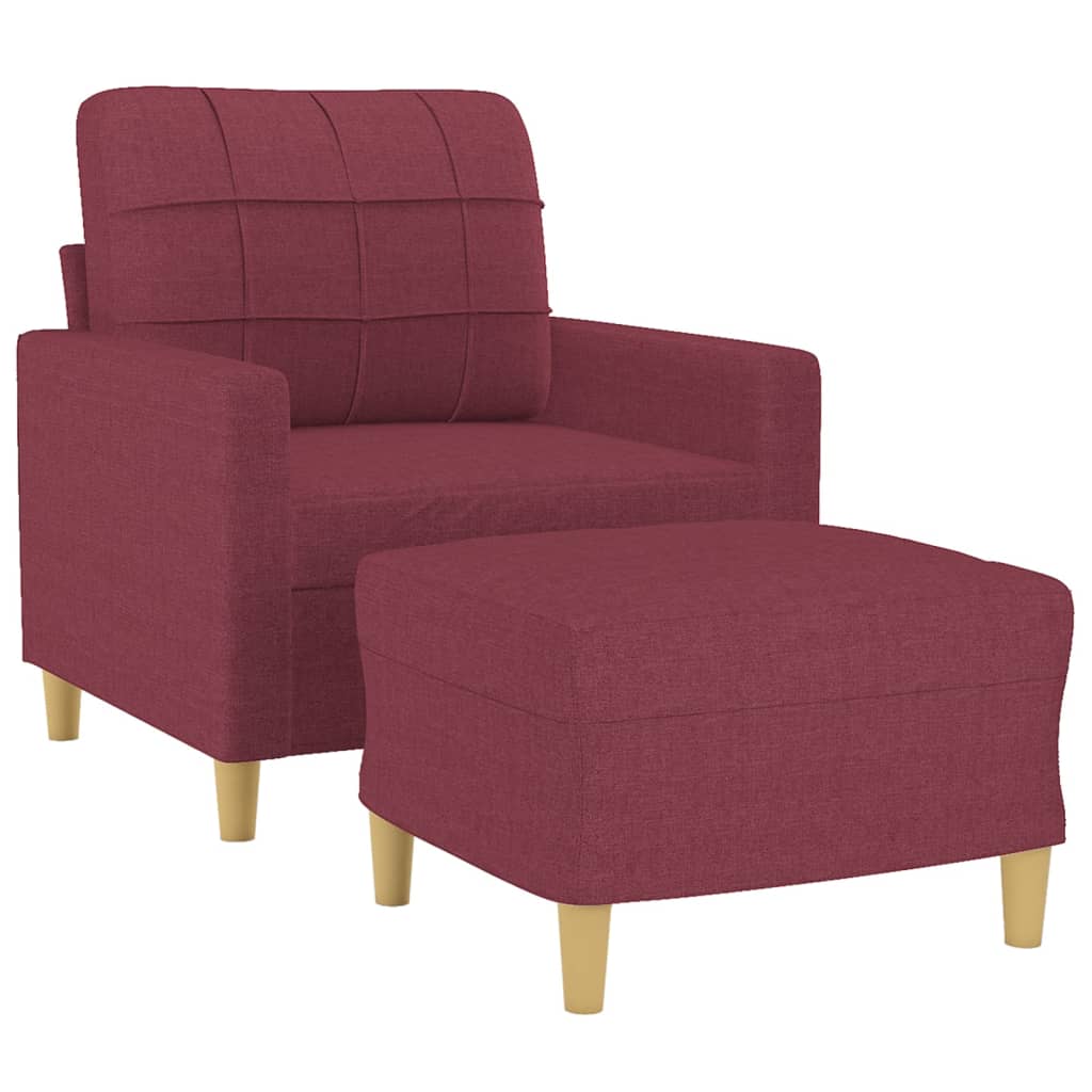 vidaXL Sillón con taburete tela rojo tinto 60 cm