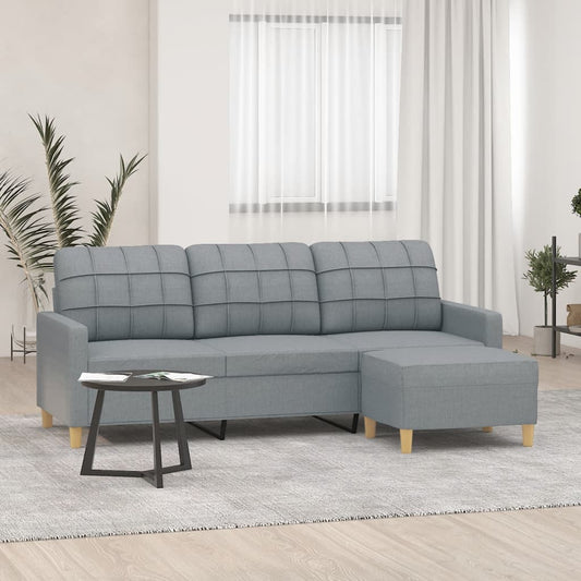 vidaXL Sofá de 3 plazas con taburete de tela gris claro 180 cm