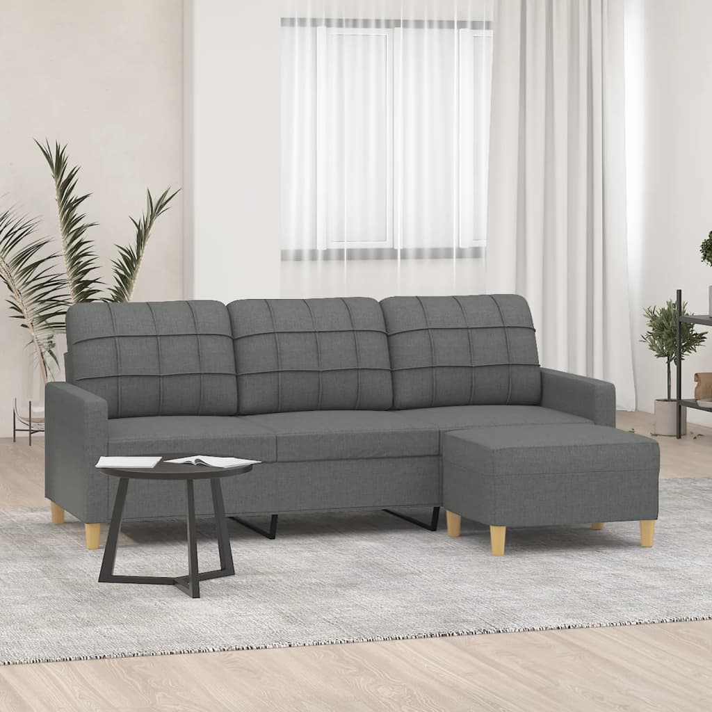 vidaXL Sofá de 3 plazas con taburete de tela gris oscuro 180 cm