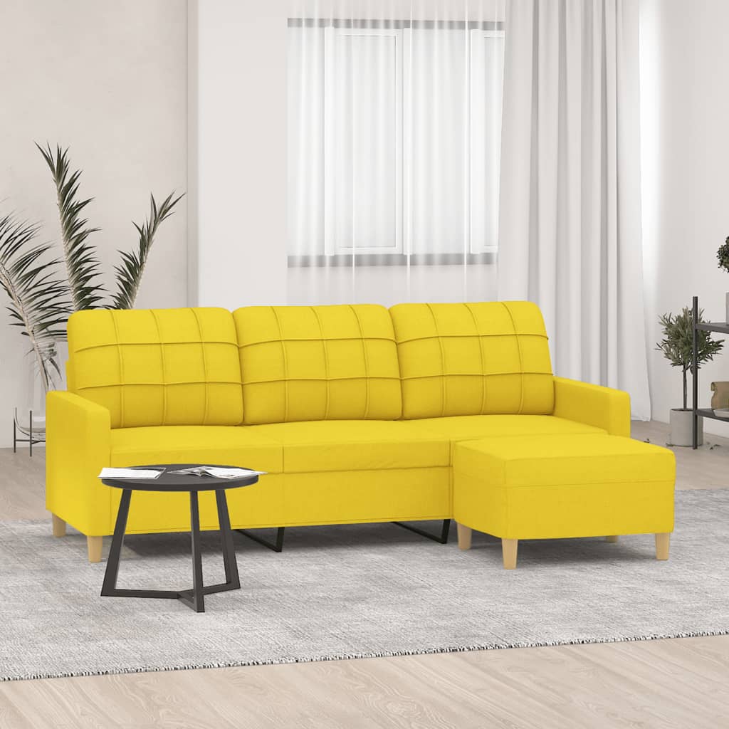 vidaXL Sofá de 3 plazas con taburete de tela amarillo claro 180 cm