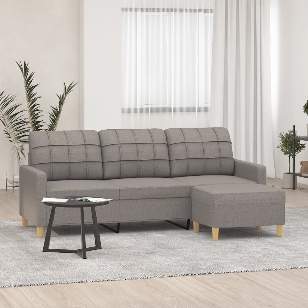 vidaXL Sofá de 3 plazas con taburete de tela gris taupe 180 cm