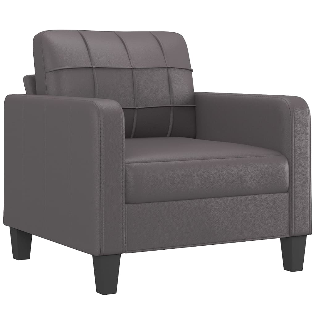 vidaXL Sillón con taburete cuero sintético gris 60 cm