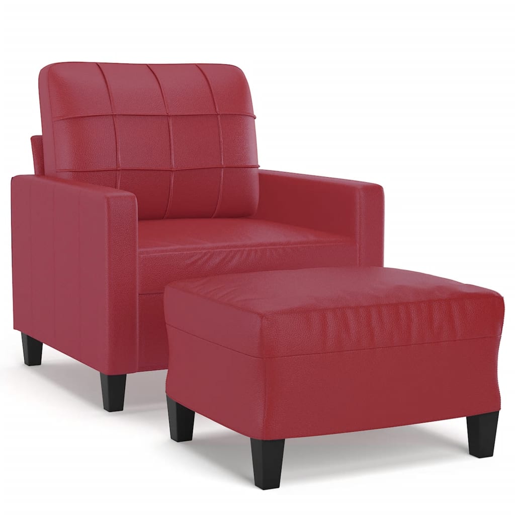 vidaXL Sillón con taburete cuero sintético rojo tinto 60 cm