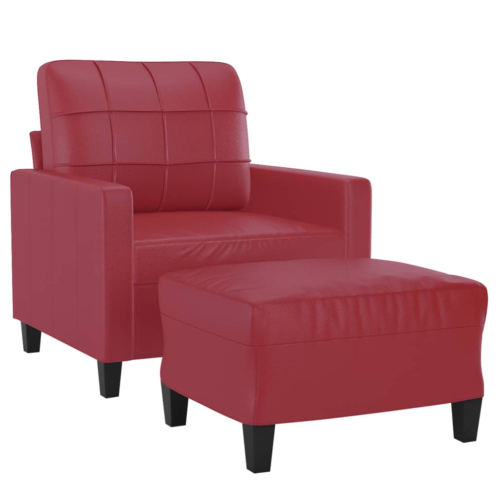 vidaXL Sillón con taburete cuero sintético rojo tinto 60 cm