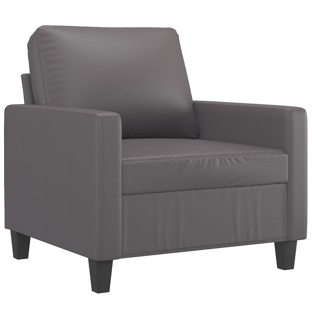 vidaXL Sillón con taburete cuero sintético gris 60 cm