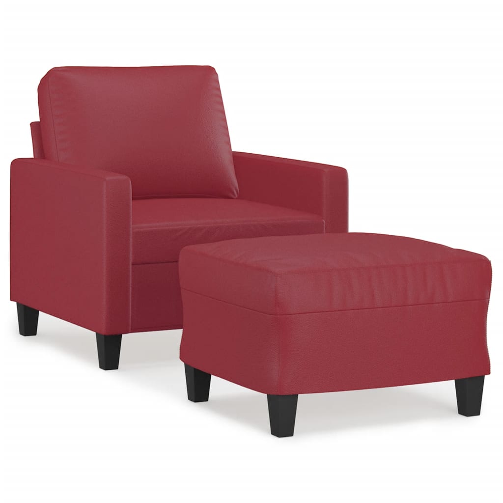 vidaXL Sillón con taburete cuero sintético rojo tinto 60 cm