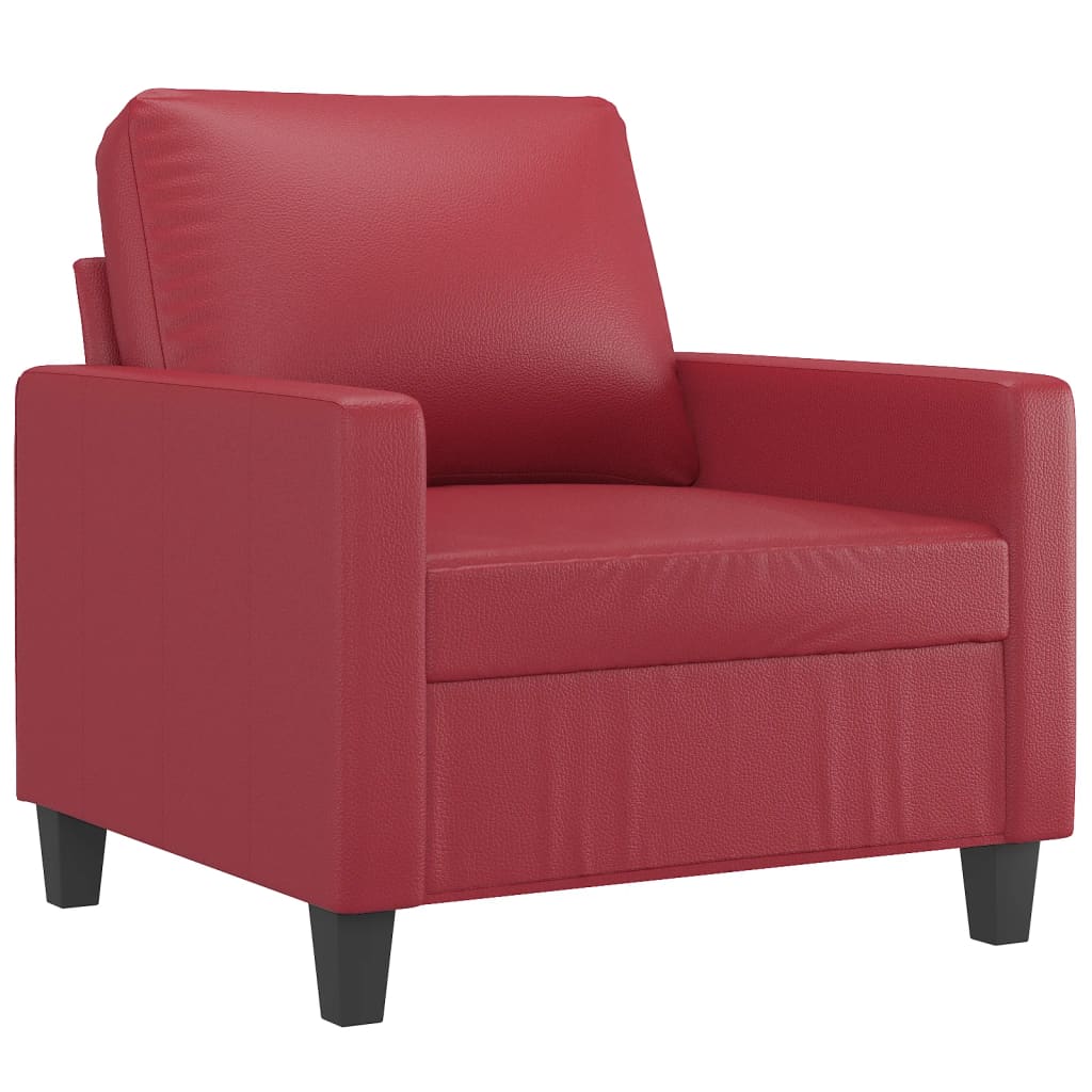 vidaXL Sillón con taburete cuero sintético rojo tinto 60 cm