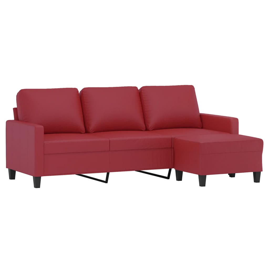 vidaXL Sofá de 3 plazas con taburete cuero sintético rojo tinto 180 cm