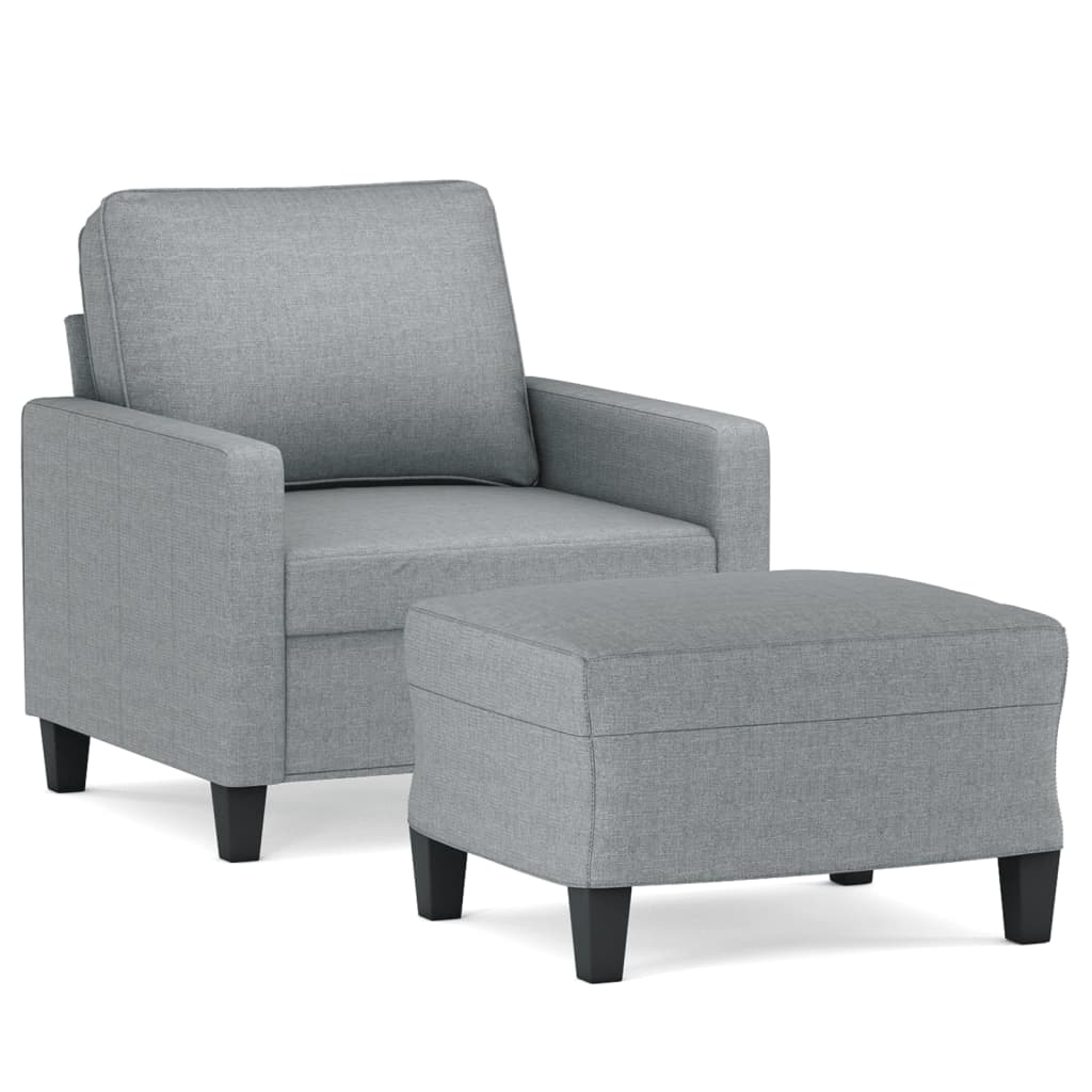 vidaXL Sillón con taburete tela gris claro 60 cm