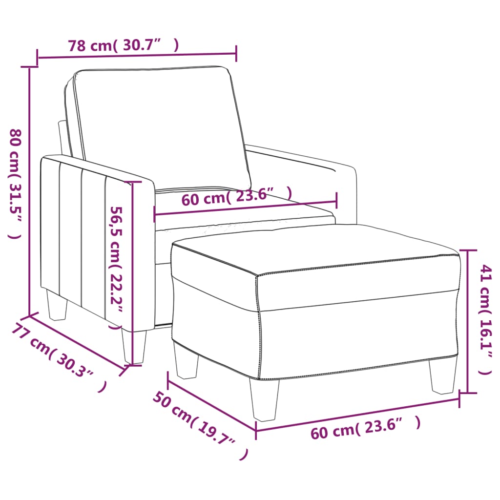 vidaXL Sillón con taburete tela gris claro 60 cm