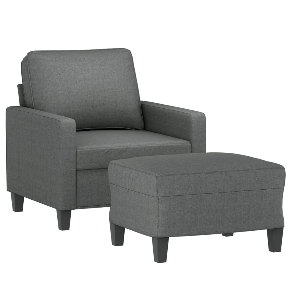 vidaXL Sillón con taburete tela gris oscuro 60 cm