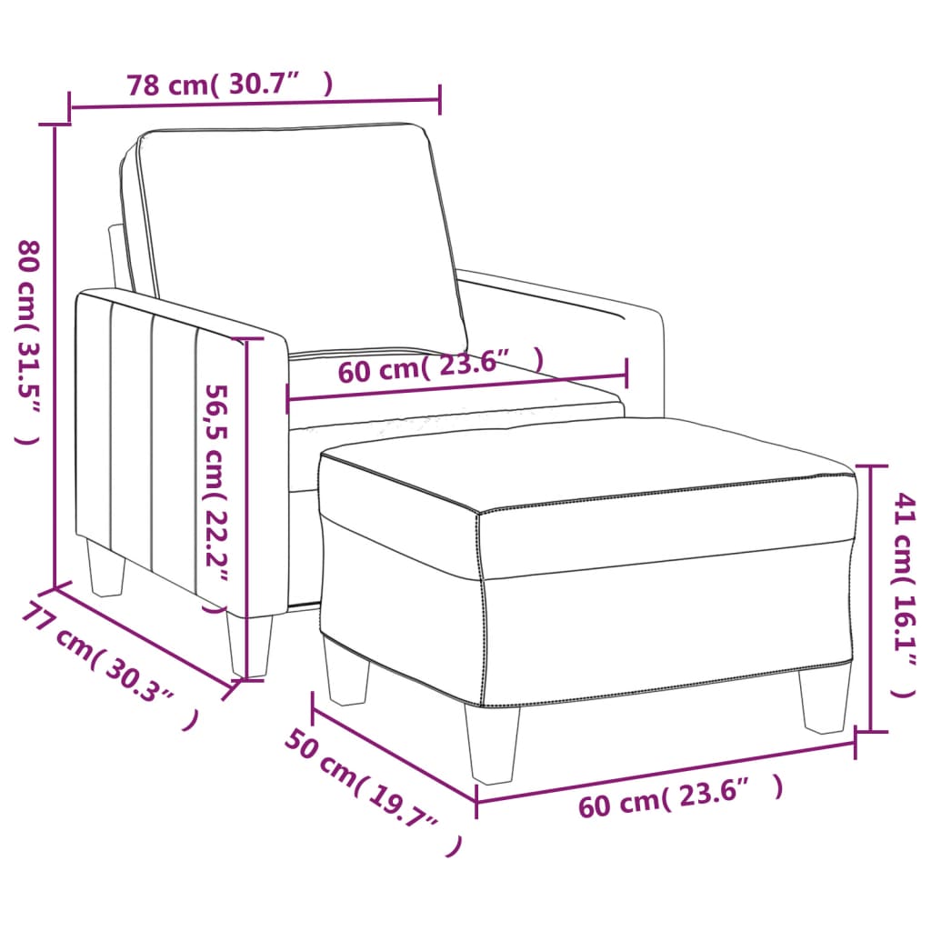 vidaXL Sillón con taburete tela gris oscuro 60 cm