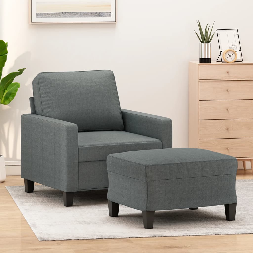 vidaXL Sillón con taburete tela gris oscuro 60 cm