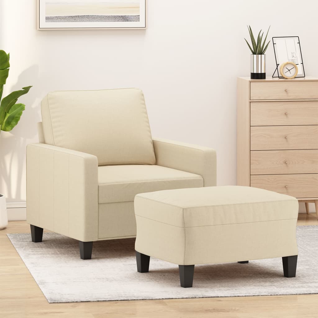 vidaXL Sillón con taburete tela crema 60 cm