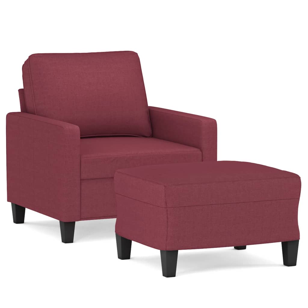 vidaXL Sillón con taburete tela rojo tinto 60 cm