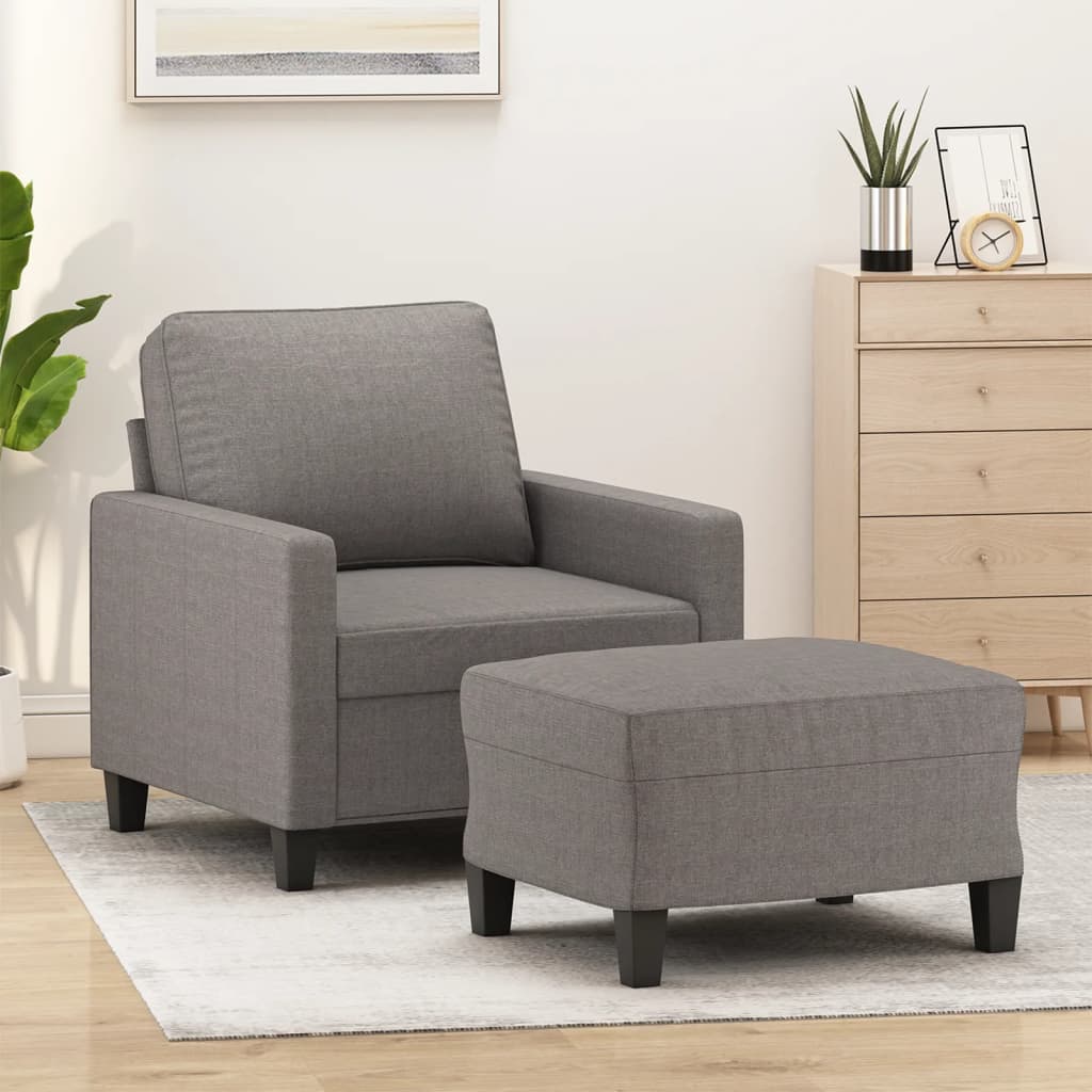 vidaXL Sillón con taburete tela gris taupe 60 cm