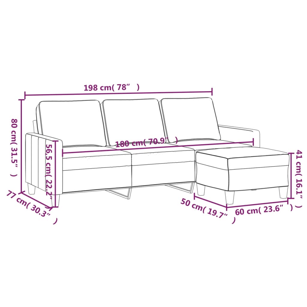 vidaXL Sofá de 3 plazas con taburete de tela marrón 180 cm