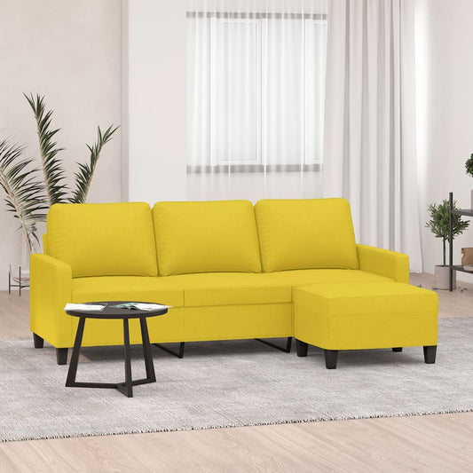 vidaXL Sofá de 3 plazas con taburete de tela amarillo claro 180 cm