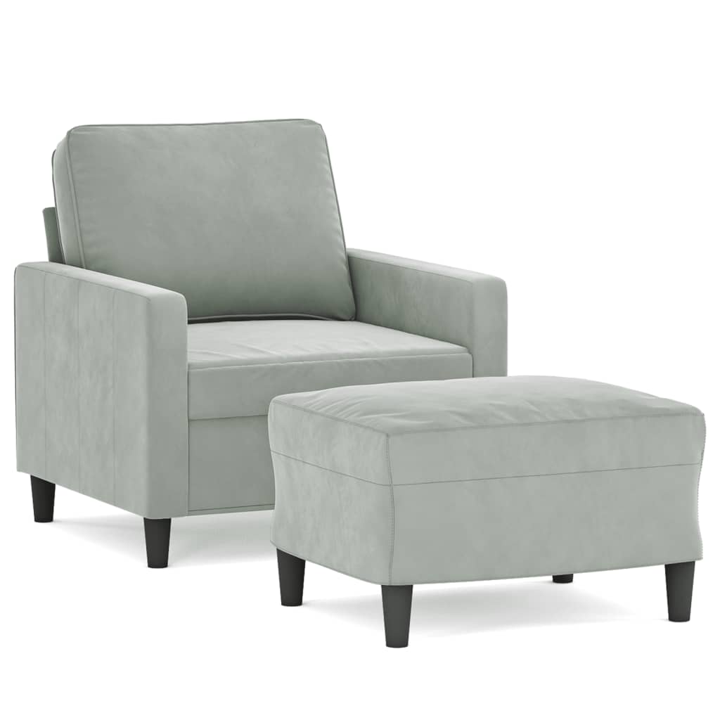 vidaXL Sillón con taburete terciopelo gris claro 60 cm