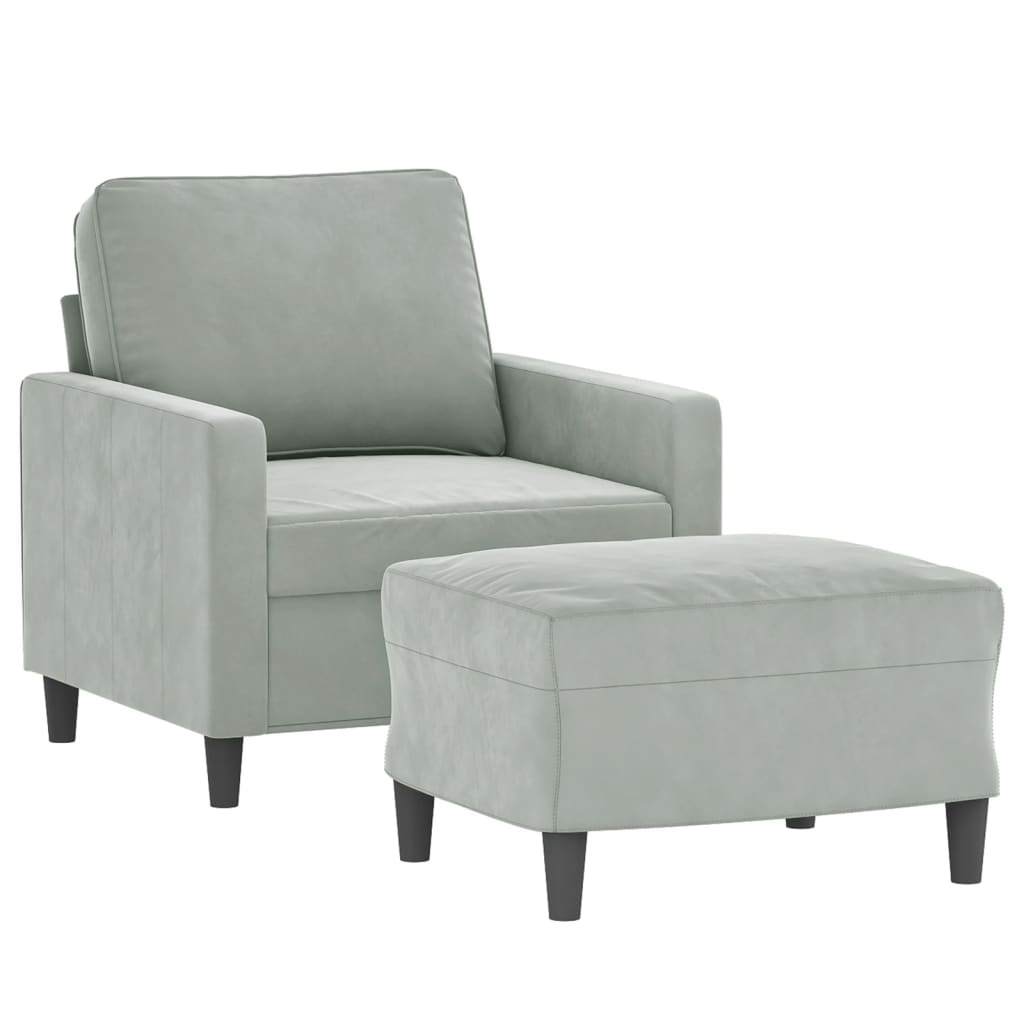 vidaXL Sillón con taburete terciopelo gris claro 60 cm