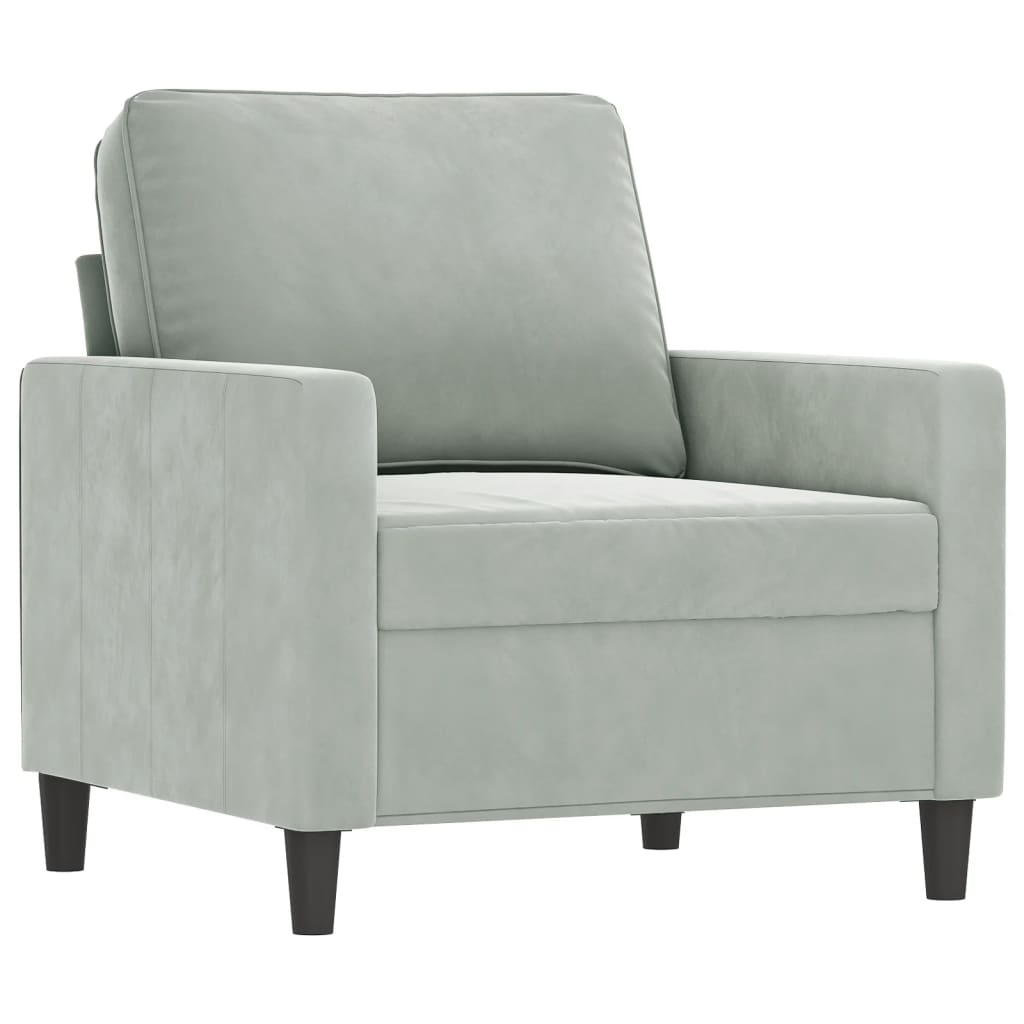 vidaXL Sillón con taburete terciopelo gris claro 60 cm