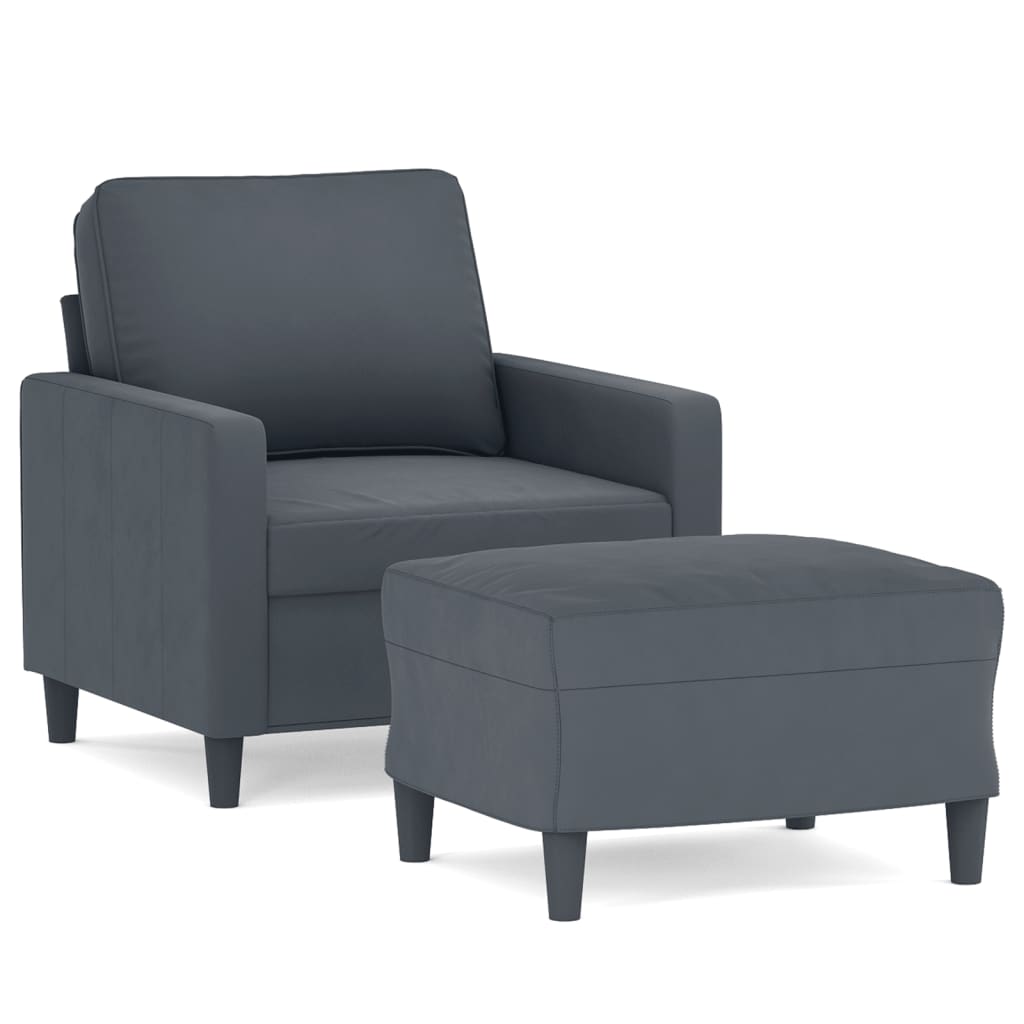 vidaXL Sillón con taburete terciopelo gris oscuro 60 cm