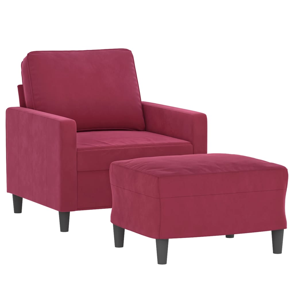 vidaXL Sillón con taburete terciopelo rojo tinto 60 cm