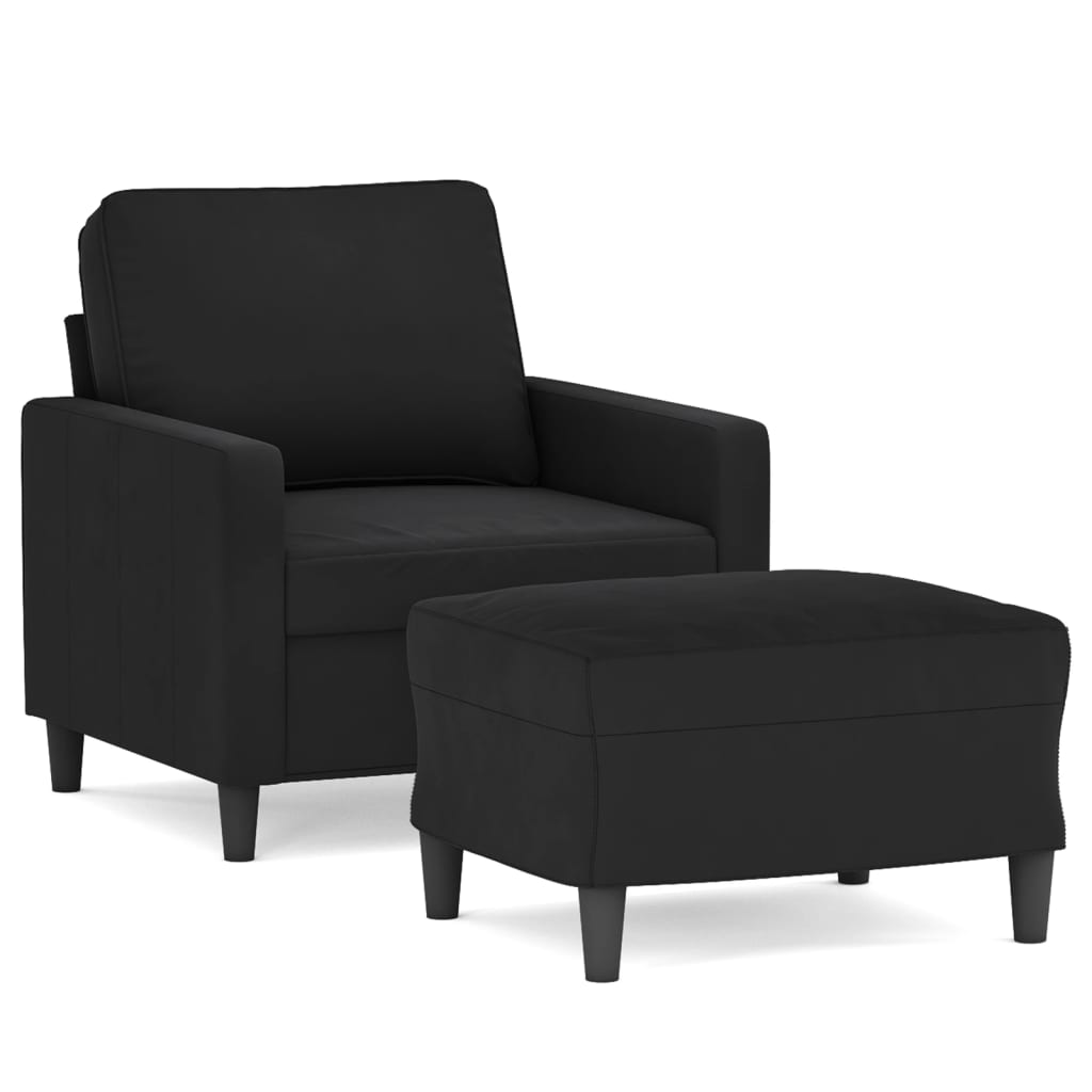 vidaXL Sillón con taburete terciopelo negro 60 cm