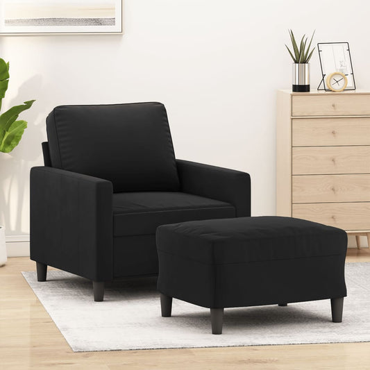 vidaXL Sillón con taburete terciopelo negro 60 cm