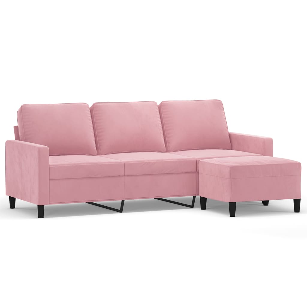 vidaXL Sofá de 3 plazas con taburete de terciopelo rosa180 cm