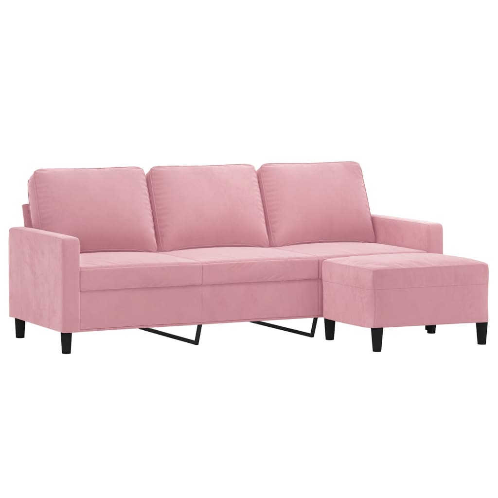 vidaXL Sofá de 3 plazas con taburete de terciopelo rosa180 cm