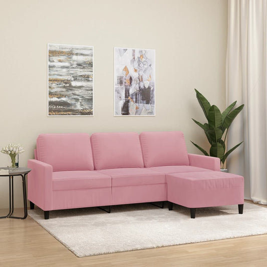 vidaXL Sofá de 3 plazas con taburete de terciopelo rosa180 cm