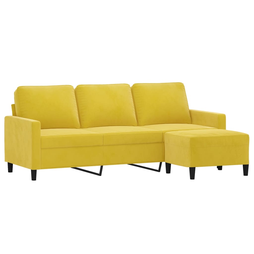 vidaXL Sofá de 3 plazas con taburete terciopelo amarillo 180 cm