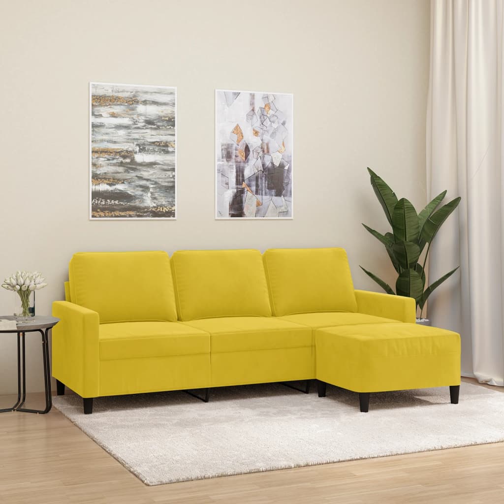 vidaXL Sofá de 3 plazas con taburete terciopelo amarillo 180 cm