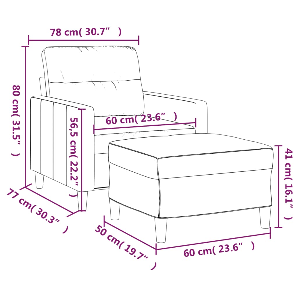 vidaXL Sillón con taburete tela gris claro 60 cm