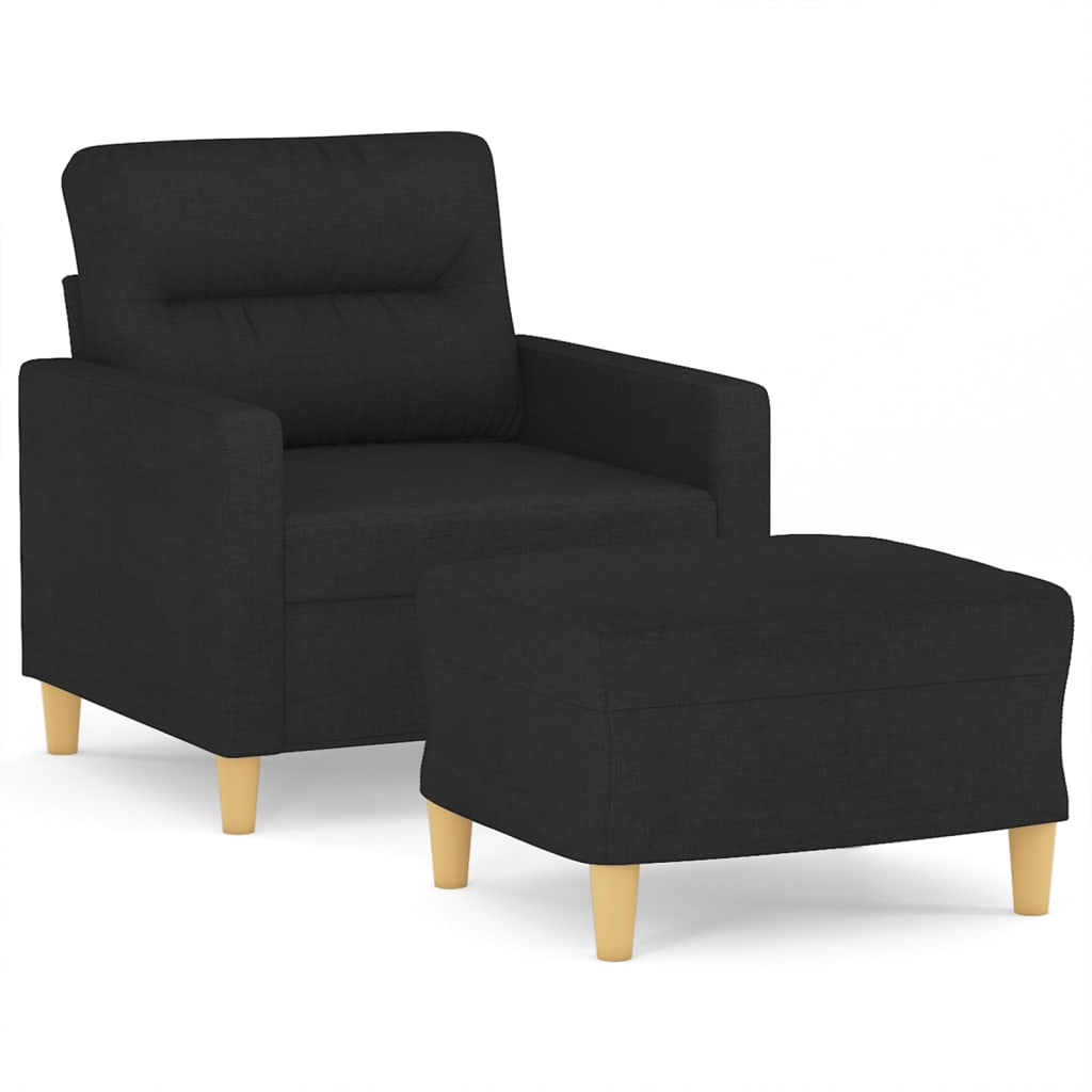 vidaXL Sillón con taburete tela negro 60 cm