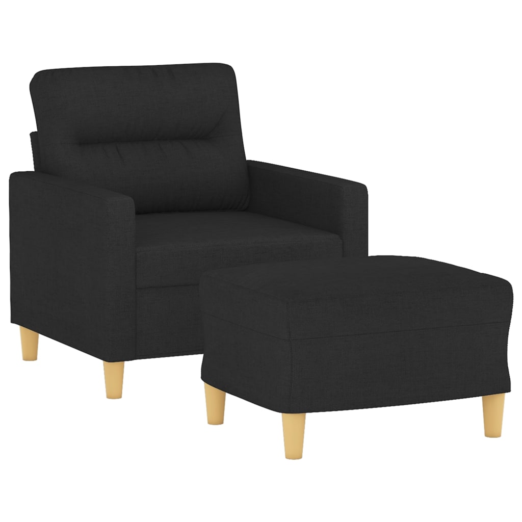 vidaXL Sillón con taburete tela negro 60 cm