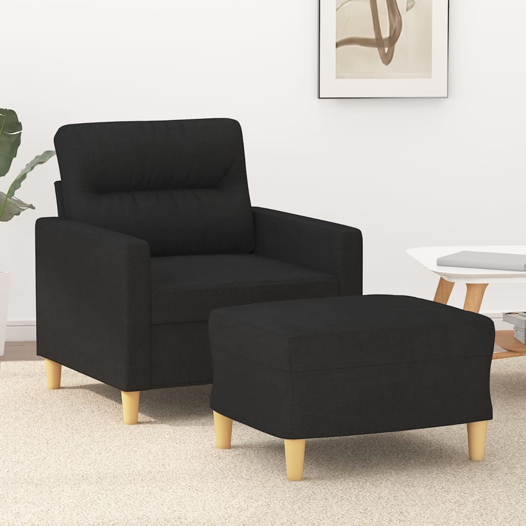 vidaXL Sillón con taburete tela negro 60 cm