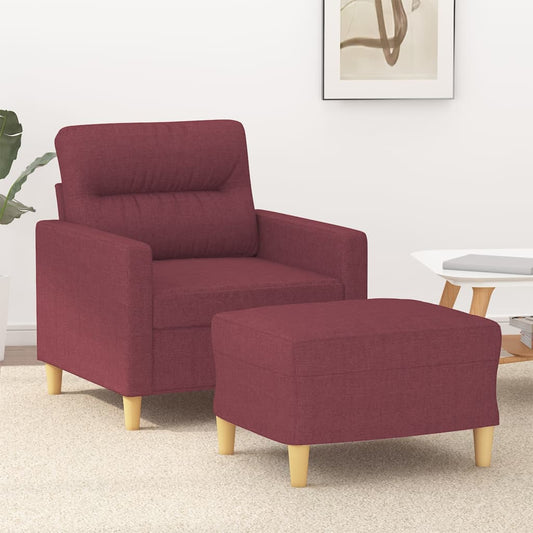 vidaXL Sillón con taburete tela rojo tinto 60 cm