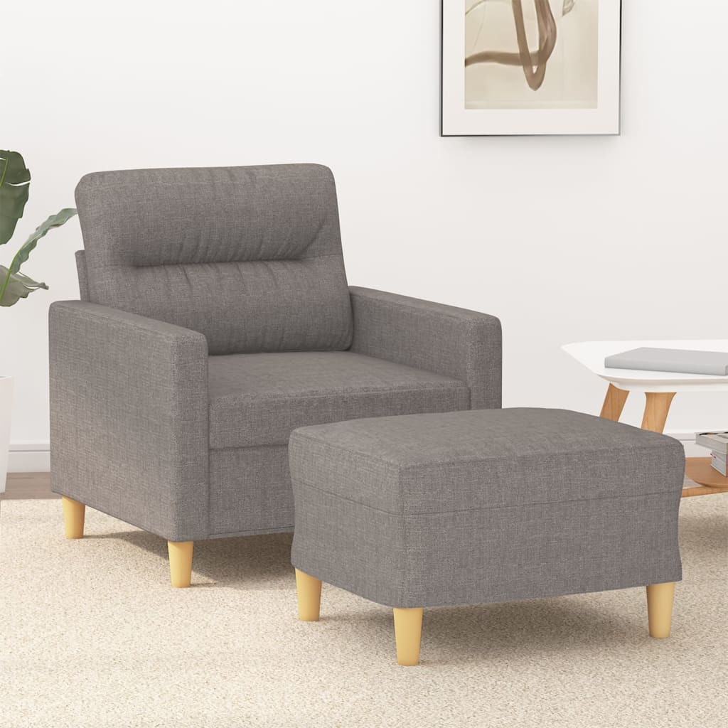 vidaXL Sillón con taburete tela gris taupe 60 cm