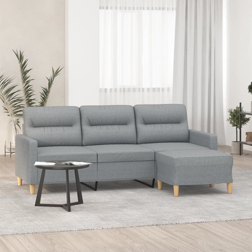 vidaXL Sofá de 3 plazas con taburete de tela gris claro 180 cm