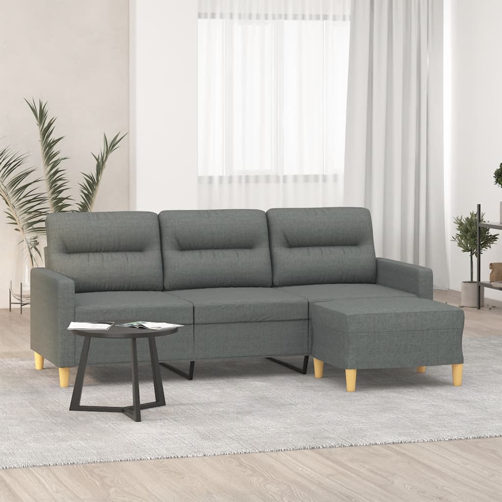 vidaXL Sofá de 3 plazas con taburete de tela gris oscuro 180 cm